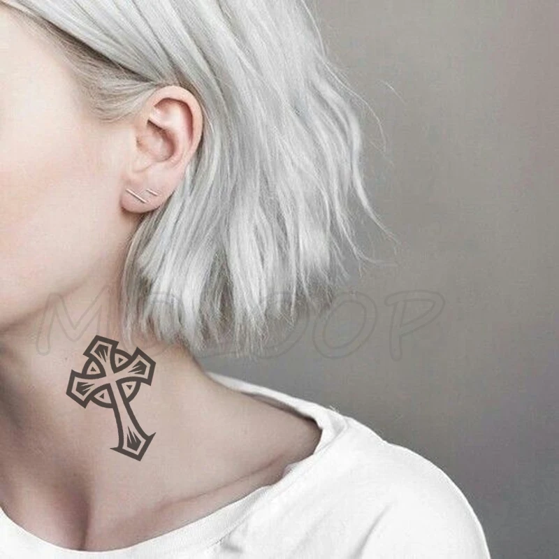 Стикер татуировки черный крест символ шаблон Временная передача воды поддельные