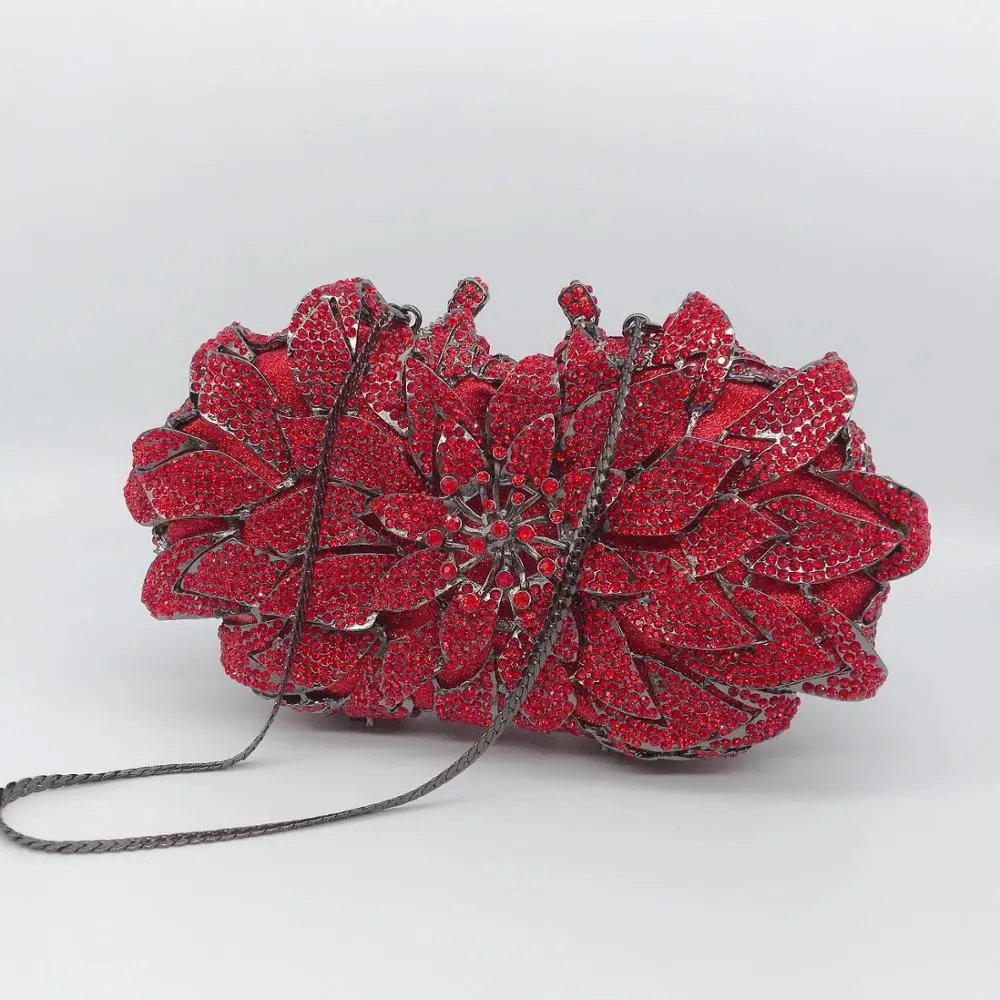 Newest multi color Crystal Diamond Chain Evening Bag Clutch for Women Metal Floral Bridal Shoulder |