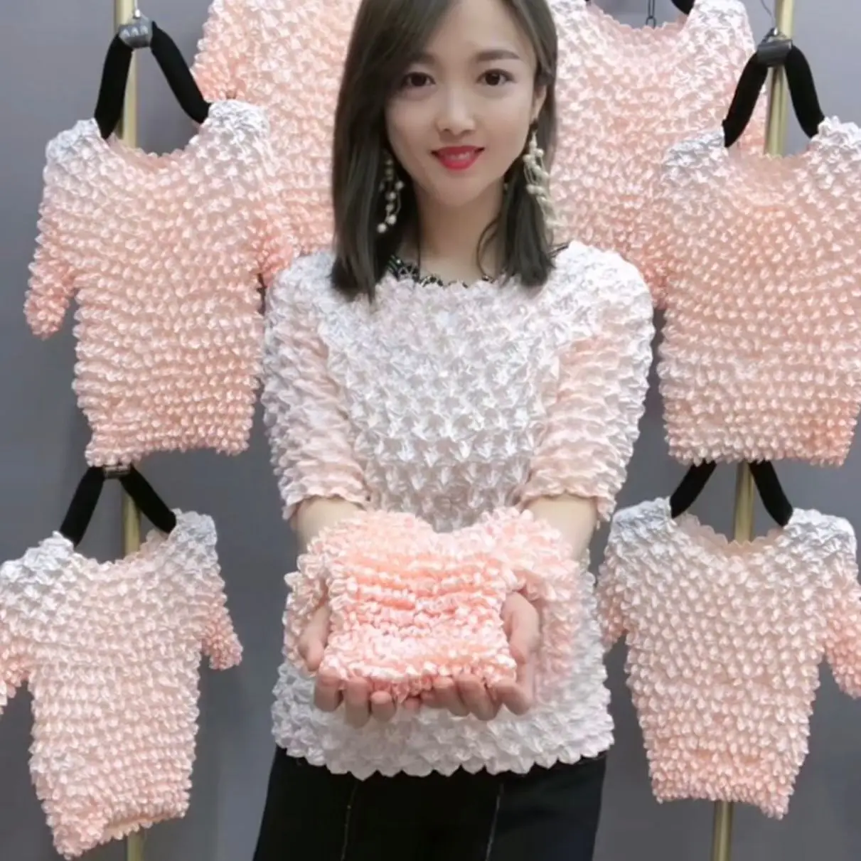 Рубашка с изображением ананаса рубашка пузырями Топ 2021 Новое плиссированное