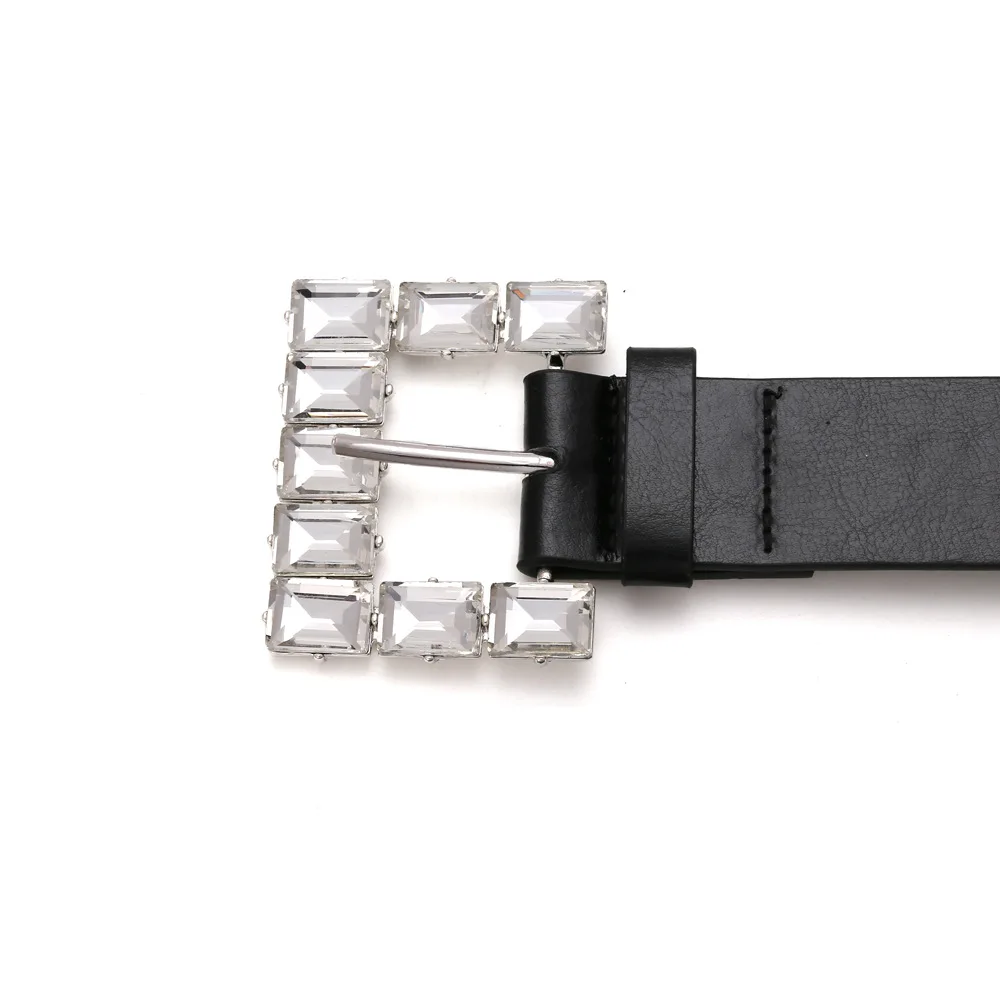 

Hollow Square Alloy Inlaid Glass Diamond Belt Female Retro Big-name Fashion Imitation Leather Belt Girdle Women Fashion Belt