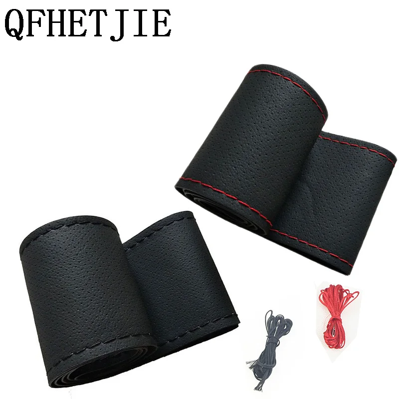 

QFHETJIE Car Hand Sewing Steering Wheel Cover Perforated Artificial Leather Steering Wheel Cover Diameter 38 Cm Steering Cover