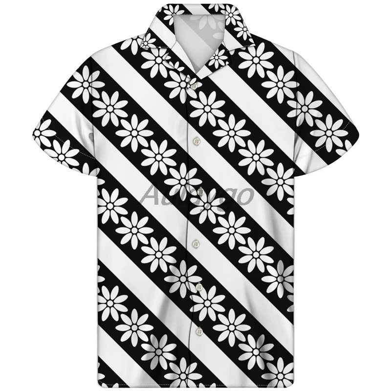 Кубинская рубашка Guayabera тропическая черная в белый горошек мужская летняя