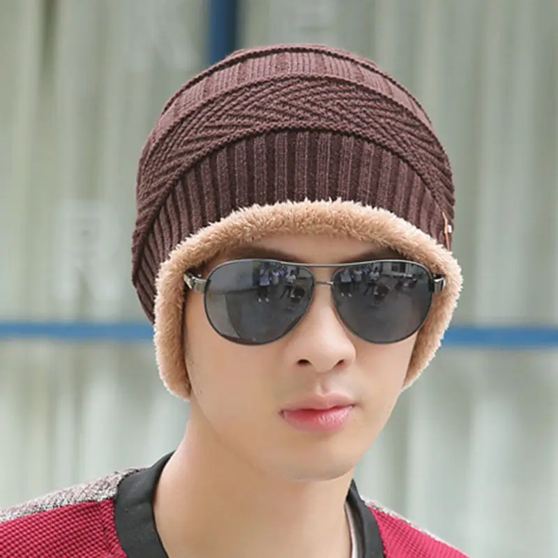 Модные вязаные зимние шапки для мужчин толстая и Теплая мужская зимняя шапка