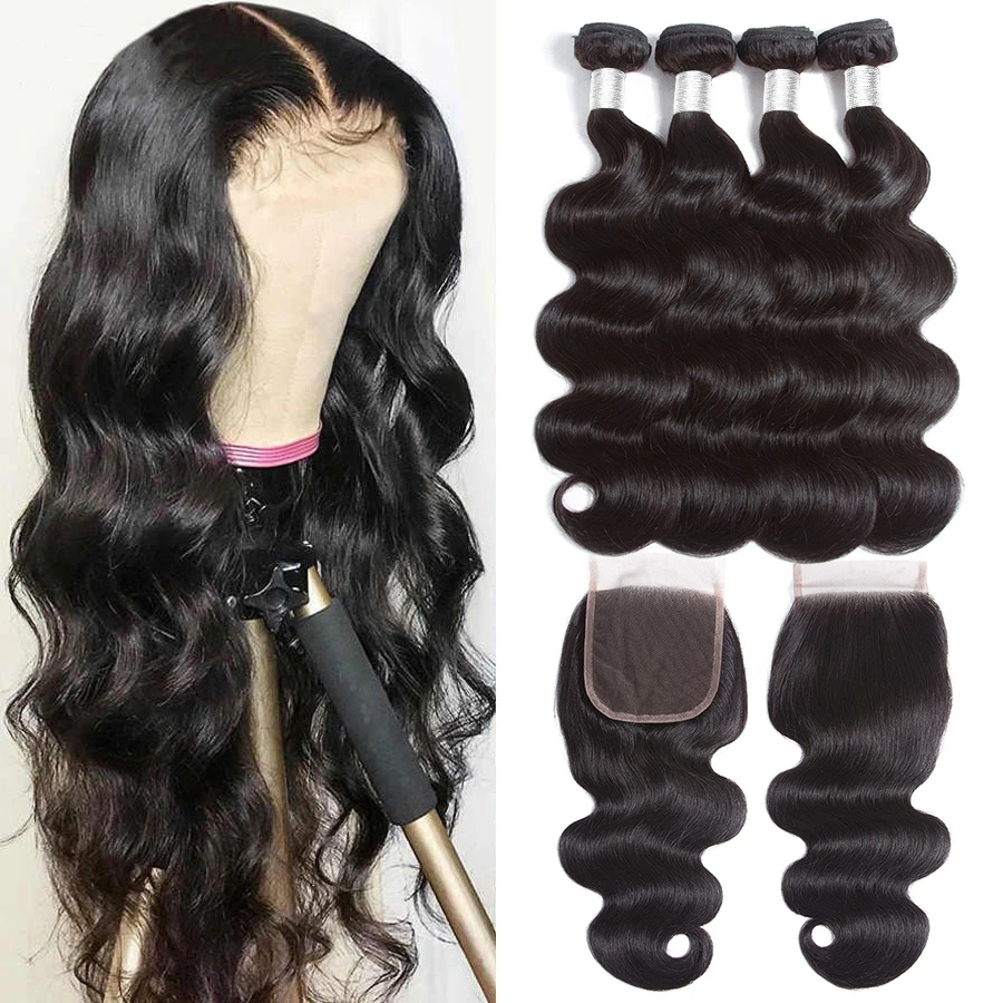

Body Wave Bundles With Closure 5x5 Brazilian Weave Human Hair 3 4 Bundles Loose Wave 30 Inch Cheveux Natural Hair Extensions