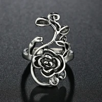 hot sale silver color trendy jewelry top quality special rose flower for women lady index finger ring vintage retro style gift