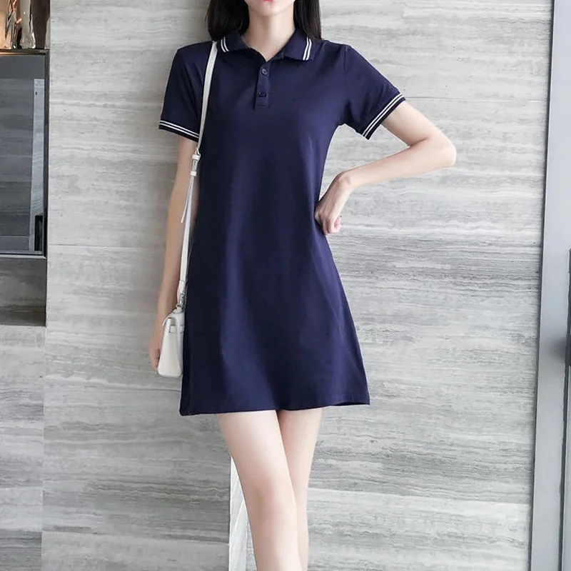 

Plus Size 3XL Korean Fashion Summer Dress Women Black Striped Casual T-shirt Dress Elegant White Short Sleeve Female Vestidos
