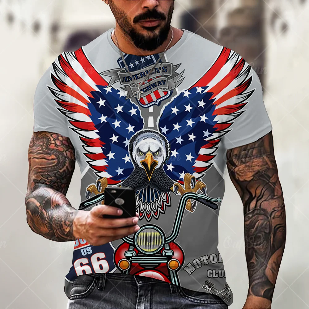 

Fashionable American Flag Male Summer Street Hip Hop USA Eagle 3D Printed T-shirt Personality Trend Wild Loose Oversized Top 6XL