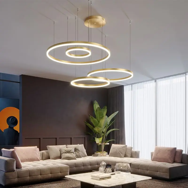 

New Minimalist Modern LED Chandelier Home Lighting Brush Rings for Living Dining room Kitchen Lustre Hanging Indoor fixtures