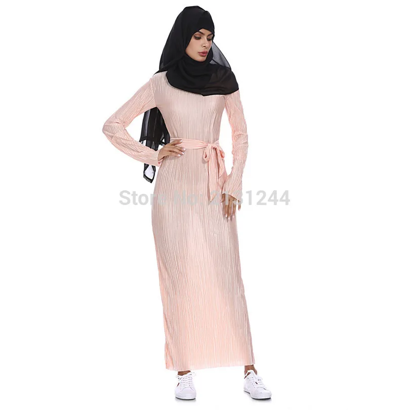 Мусульманская сморщенная юбка карандаш плисс Макси платье труба рукав абайя