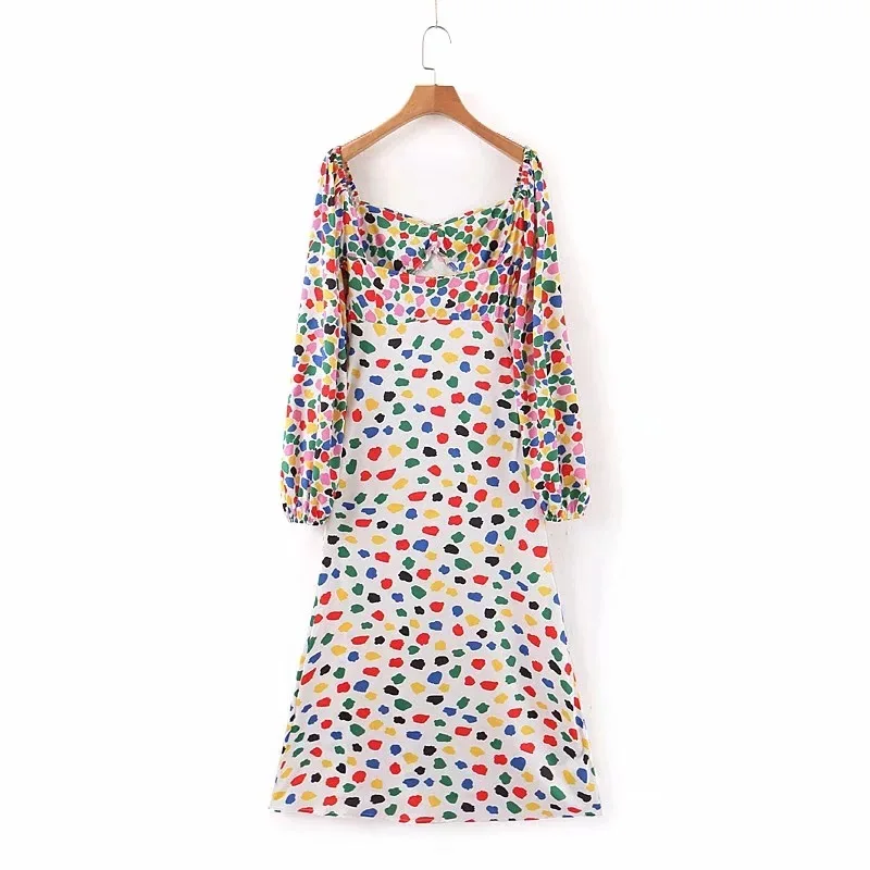 2019 осеннее Длинное Пышное Платье с квадратным воротником и цветочным принтом в