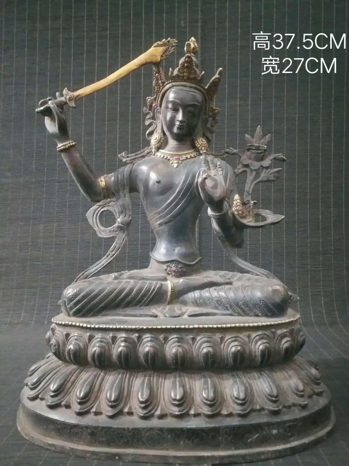 

Домашний декор 15 "Тибетский буддистский храм старинная Бронза Манджушри, Будда статуя принца Манджушри закрепить Будды