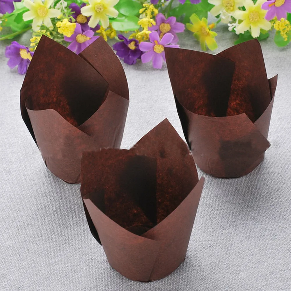 

50/100Pcs set Disposable Paper Cake Decoration Tool Mold Tulip Flower Chocolate Cupcake Wrapper Baking Muffin Paper Liner