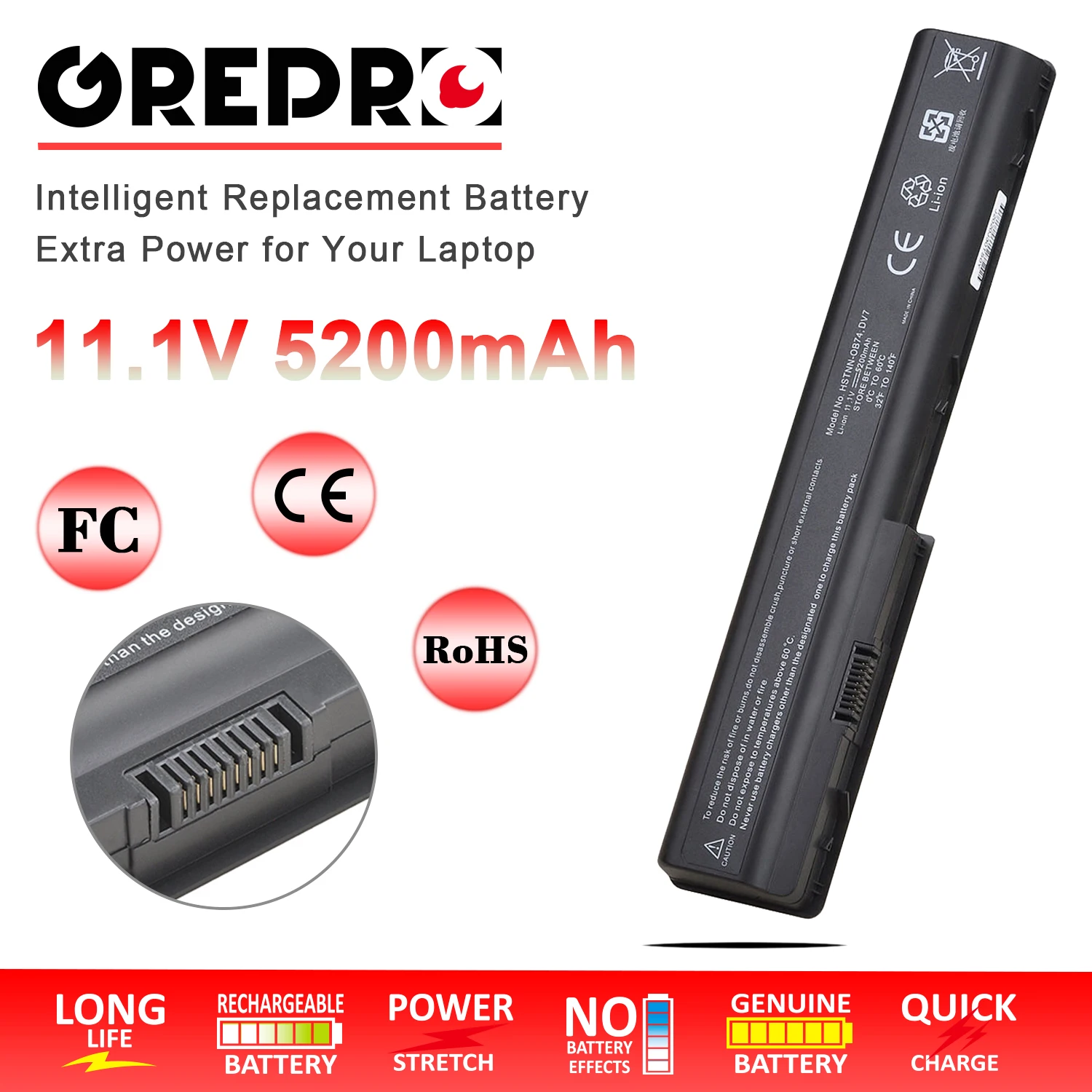 

5200mAh DV7 Battery for HP Pavilion DV7, DV8, DV7Z, DV7T, HDX18, HSTNN-IB75, HSTNN-DB75, HSTNN-XB75, HSTNN-C50C, 2009-2016