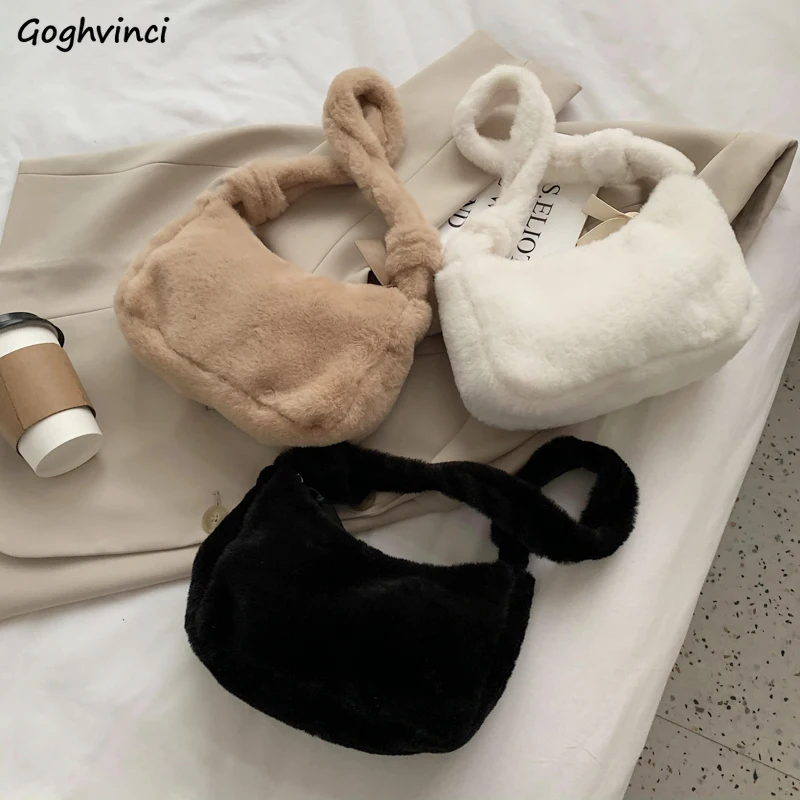 

Мягкие Наплечные сумки из искусственного меха для женщин, зимняя новая женская сумка для подмышек, сумочка-Багет для покупок, женские милые ...