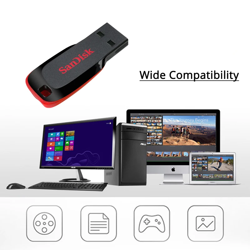 USB флеш-накопитель sandisk Cruzer Blade CZ50 Мини авто USB флешка 16 ГБ 32 ГБ 64 ГБ 128 ГБ