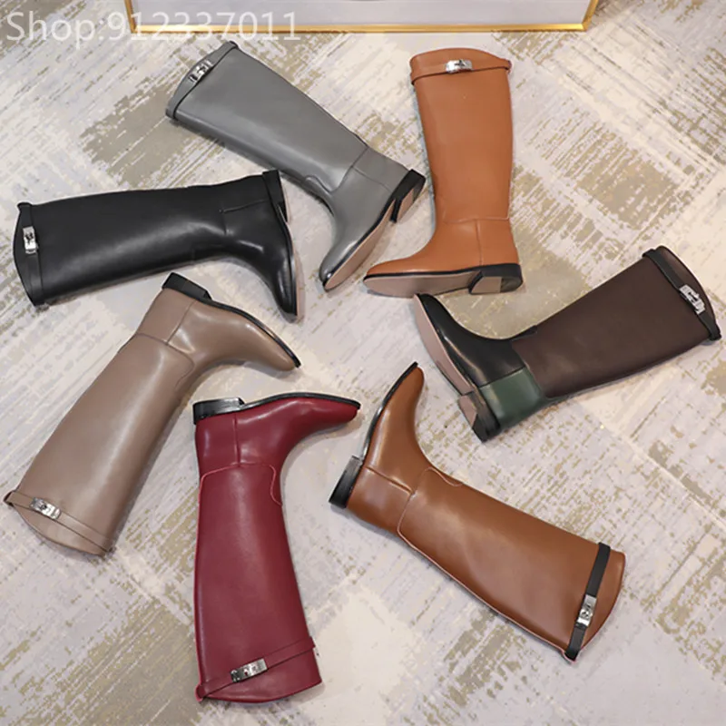 Рыцарские сапоги из натуральной кожи высокого качества с ремешком и пряжкой