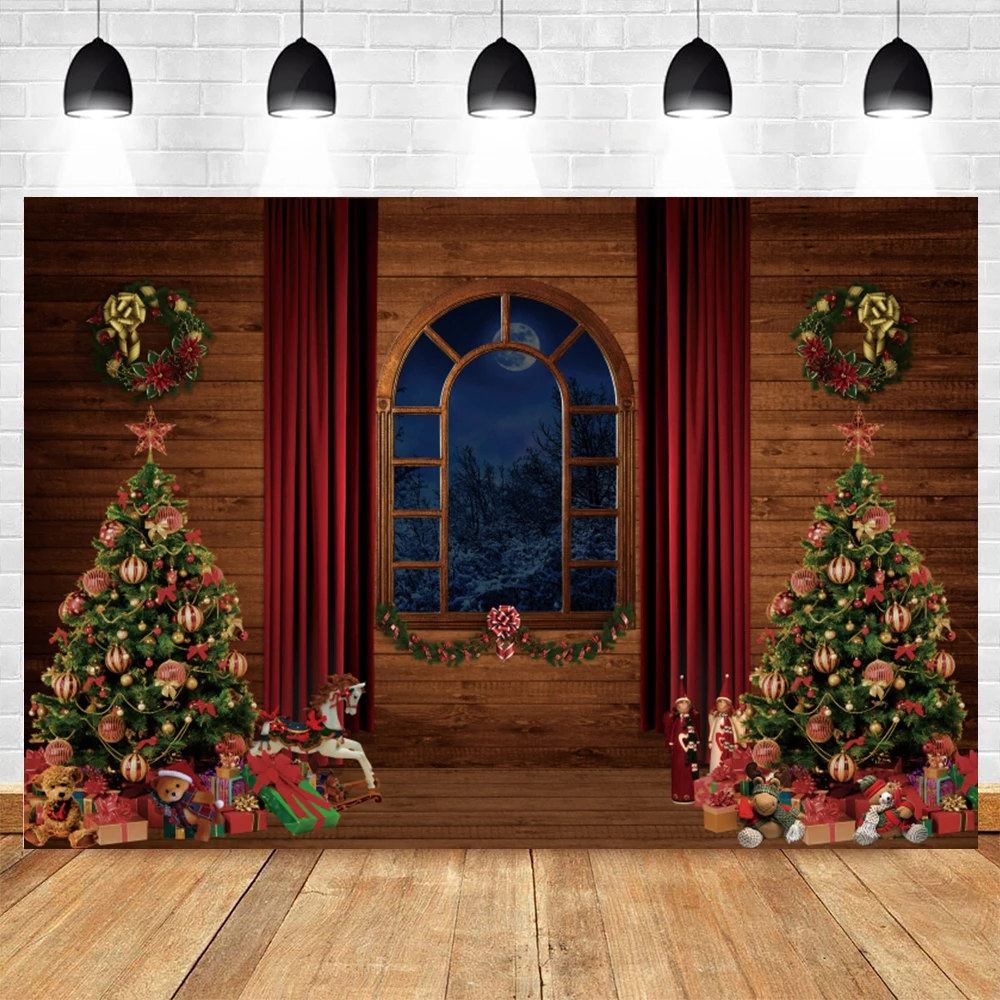 

Christmas Baby Portrait Window Backdrop Photocall Tree Gift Family Party Decor Photography Background Photo Studio Photographic