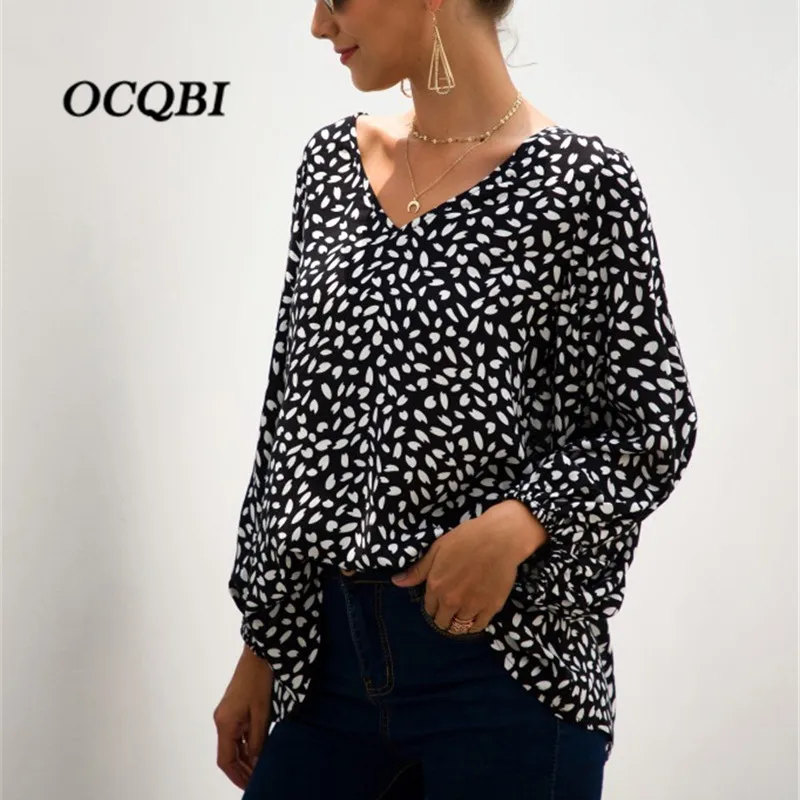 

Женская рубашка с длинными рукавами 2019, большие размеры, осенняя женская футболка, Корейская одежда, повседневные топы с принтом