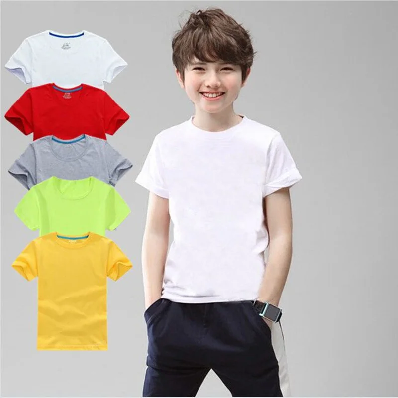 

100% Cotton Children T-shirt Kids Tshirt 3-12T Boys Girls Black White Red Gray Yellow Tops 5 Colors XS-3XL for DIY