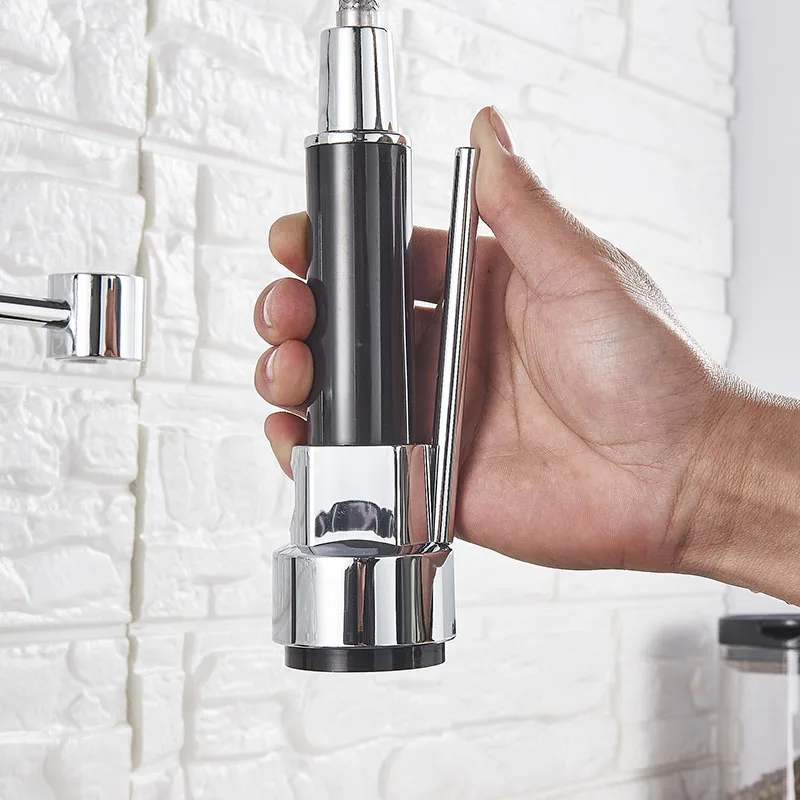 

Gold Black Spring Kitchen Faucet Pull Down Dual Spouts 360 Swivel Handheld Hot and Cold Water Mixer Tap 2 Outlets