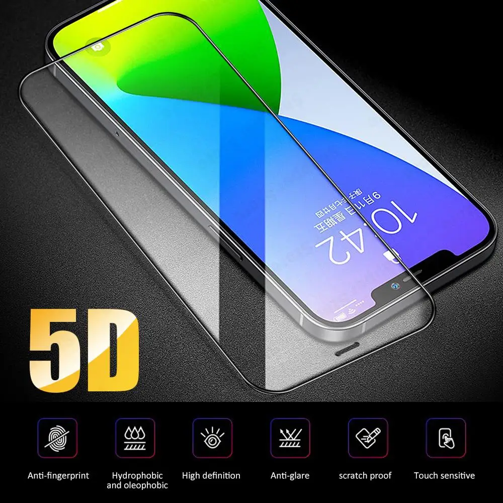 

Защитное стекло 5D для iPhone 13, 12, 11 Pro Max, 12 Mini, XS Max, XR, X, 7, 8 Plus, полное покрытие