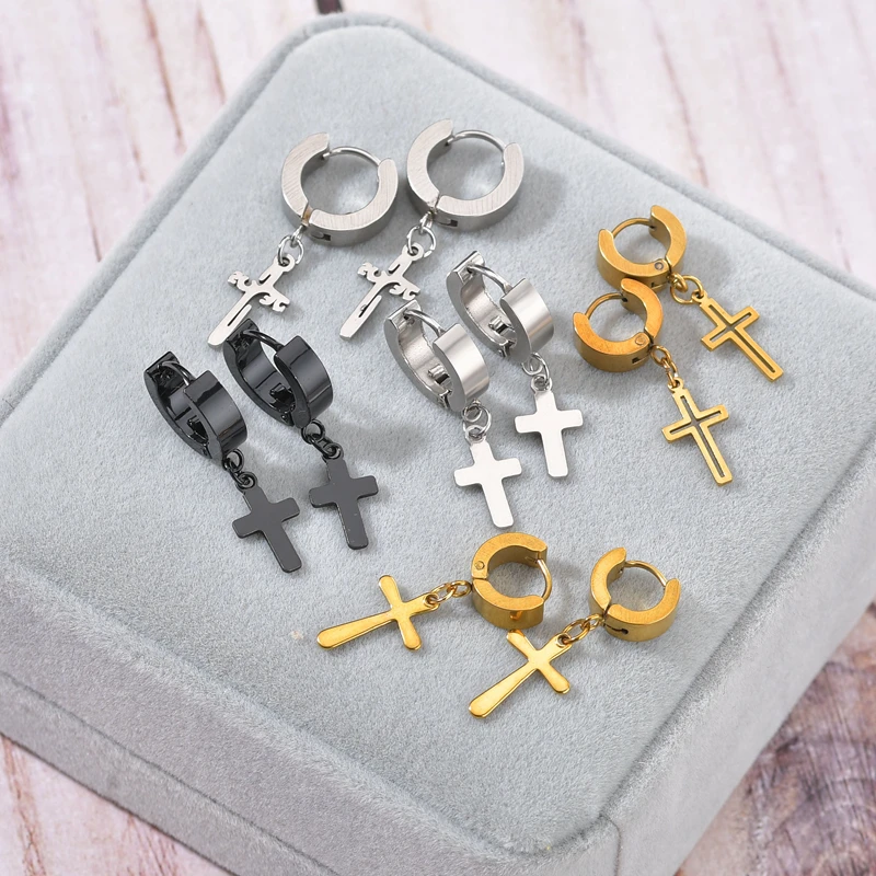 Круглые серьги в стиле панк с крестом и звездами для женщин мужчин простые