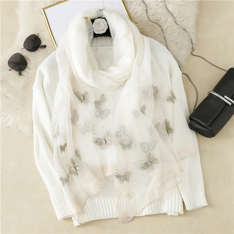 

Fashion Kerchief Silk Satin Neck Scarf For Women Print Hijab Scarfs Female White