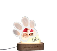 personalized photo led night light pet paw print picture usb acrylic album lamp with customized text wooden base for pet lovers