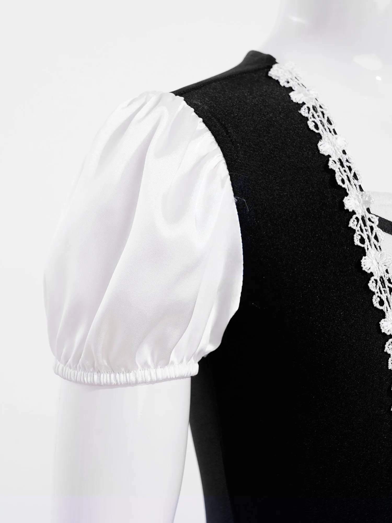 Children Kids Girls Maid Costume Cosplay Party Performance Dress Outfits Short Sleeves Mesh Tutu Dress Leotard With Apron Set