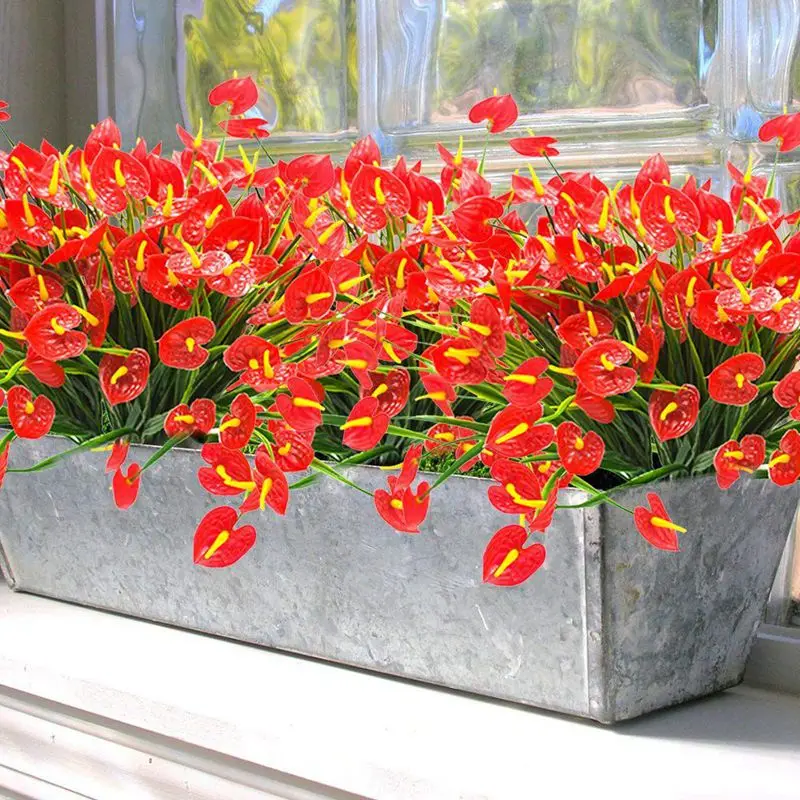 4 искусственные букеты цветы антуриевые растения пластиковые кусты для