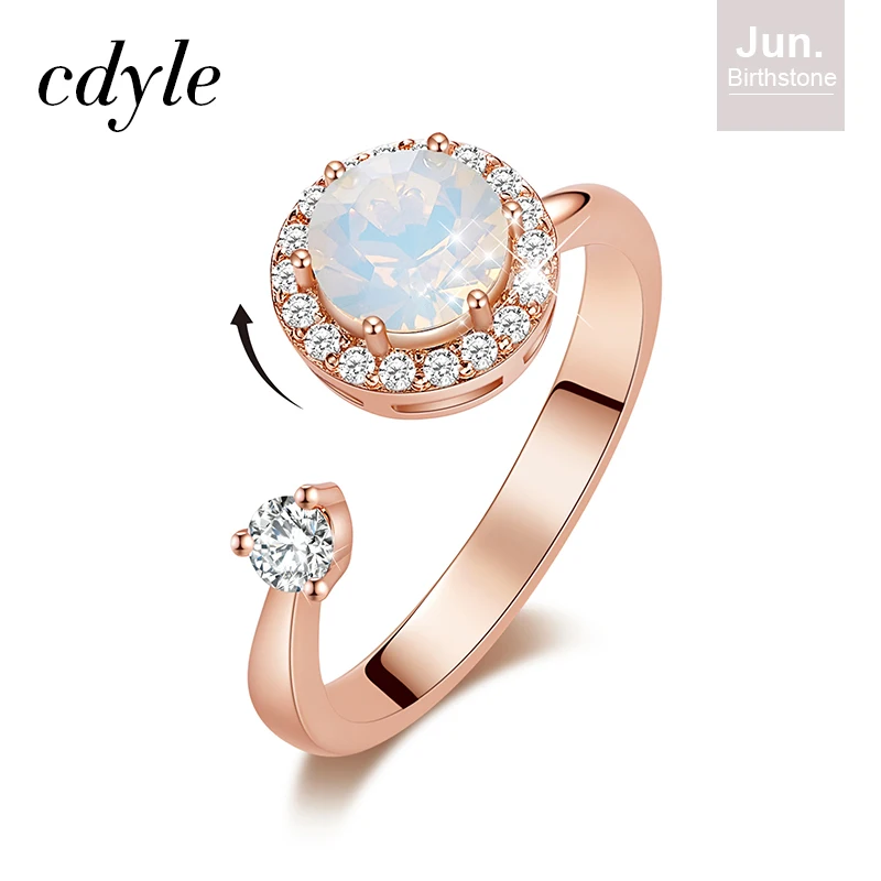 Jun. R1014G-S Cdyle, женское золотое кольцо, украшенное кристаллом Swarovski, 12 цветов, круглый камень, открытый палец, кольцо, ювелирные изделия, аксессуары - Цвет основного камня: Jun. R1014G-S