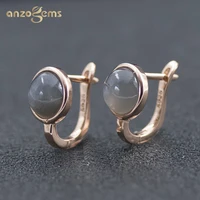 anzogems natural grey moonstone earrings 925 sterling silver round 8 0mm gemstone fine jewelry for women girl clasp stud earring