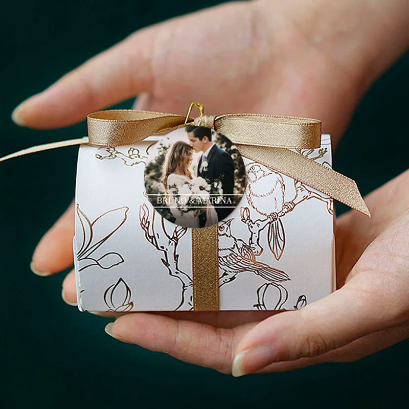 Свадебные наклейки на заказ 6 см круглые для праздничных сумок