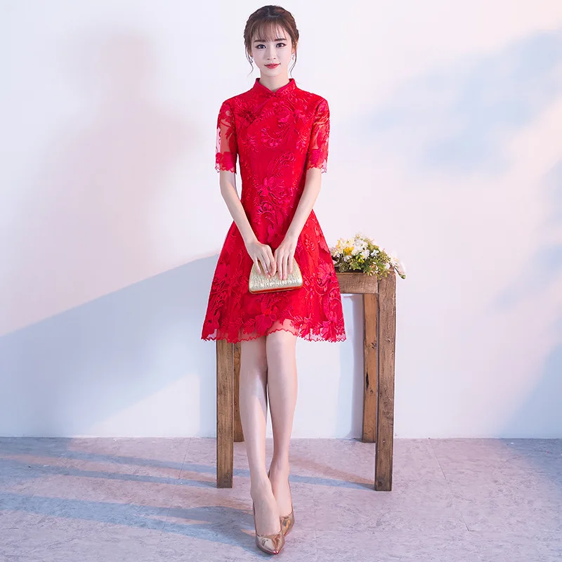 Traditional Chinese Bride Wedding Red Qipao Dress Improved Women Embroidery Flower Cheongsam Vestidos Elegant Slim XS-XXL | Тематическая