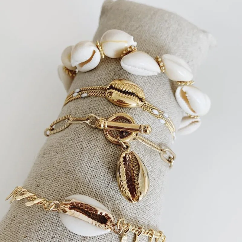 

Женский браслет-цепочка из ракушек Cowrie, золотистый и серебристый браслет с подвесками, 2019