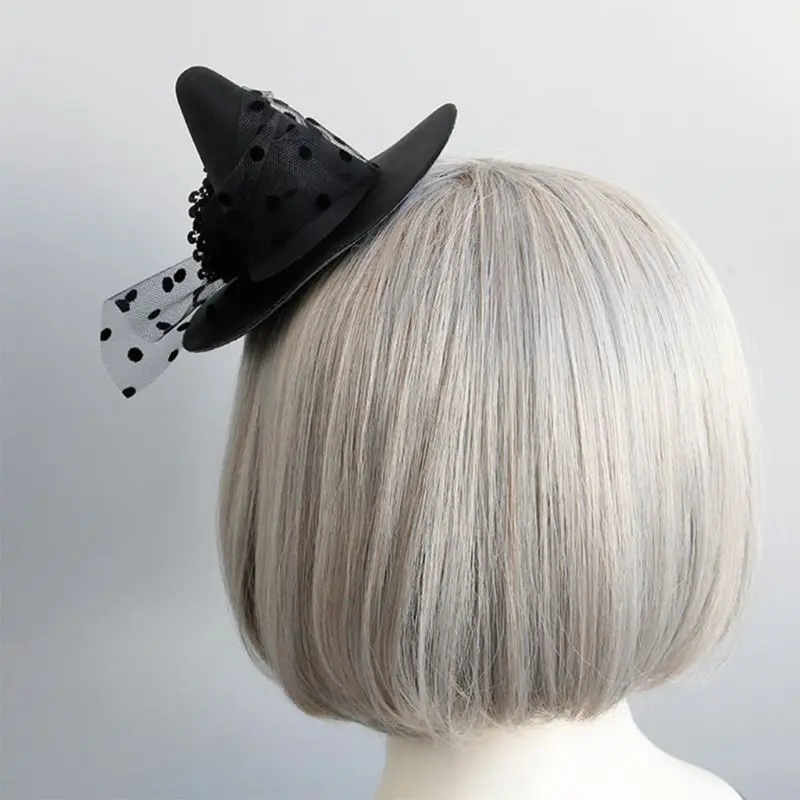 

Women Fascinator Black Flower Hairclip Witch Top Hat Polka Pot Veil Hairband Kit