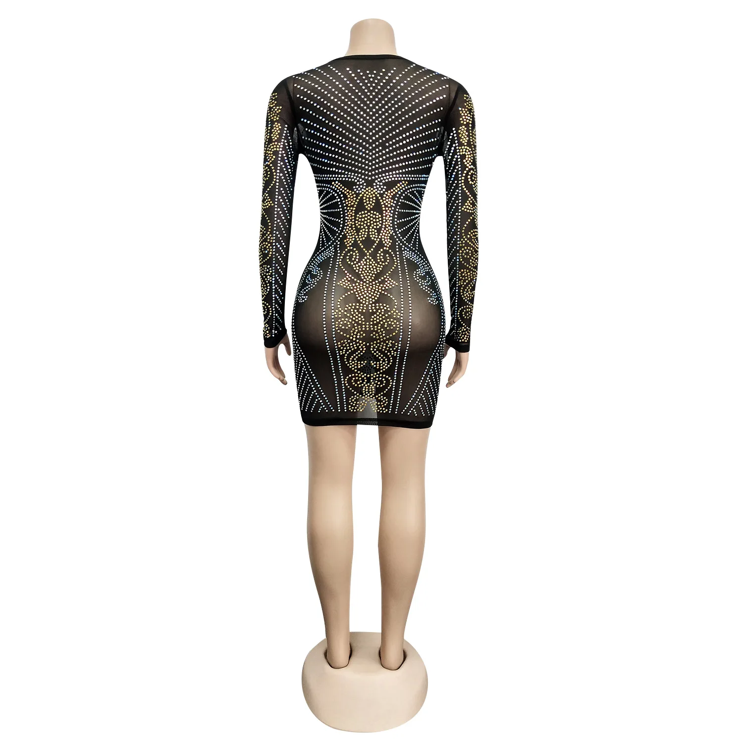 Платье мини с блестками прозрачное V-образным вырезом летнее BB3371 2020 | Женская