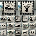 1 шт. Рождественская елка с оленем, черно-белая хлопковая льняная наволочка с рисунком алфавита, декоративная наволочка 40676