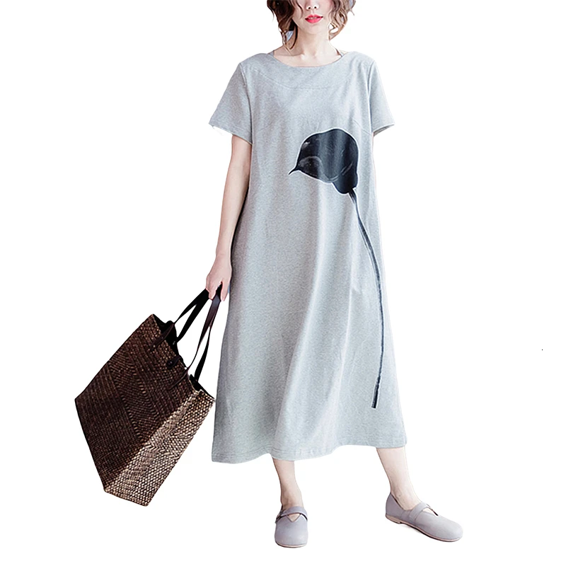 Летнее женское свободное тонкое платье-футболка большого размера женские
