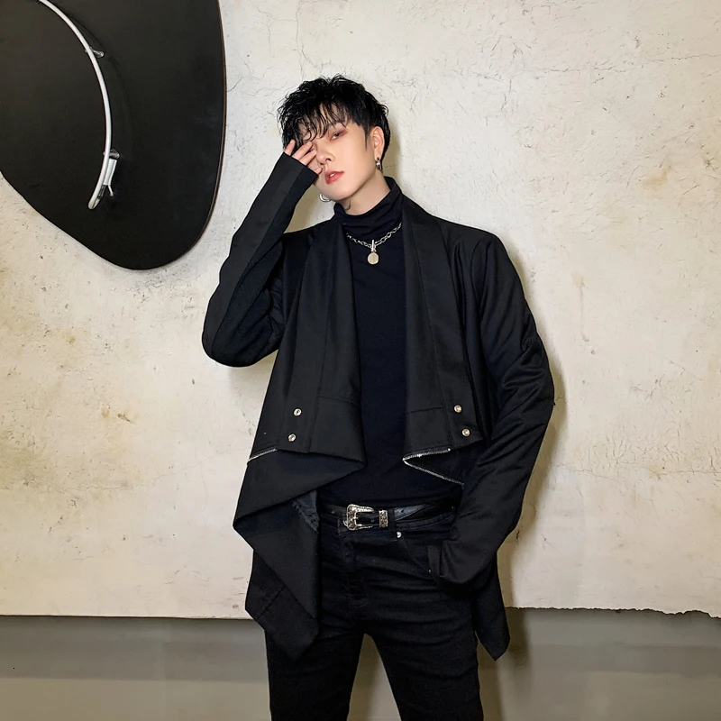 Мужская и женская панк Готическая неровная черная верхняя одежда пальто мужская