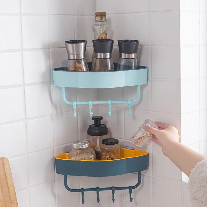 

Multifunction Storage Rack Wall-Mounted Shelves Kitchen Organizer Sundries Storage Hooks Containers Bathroom Accessories