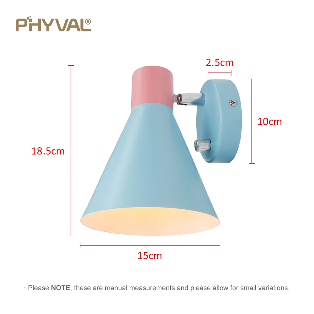 

Nordic Wall Lamp E27 Led Wall Lamp With Knob Switch Blue Color Sconce Wall lights Iron Lampshade Dimmable lamp For Bedroom