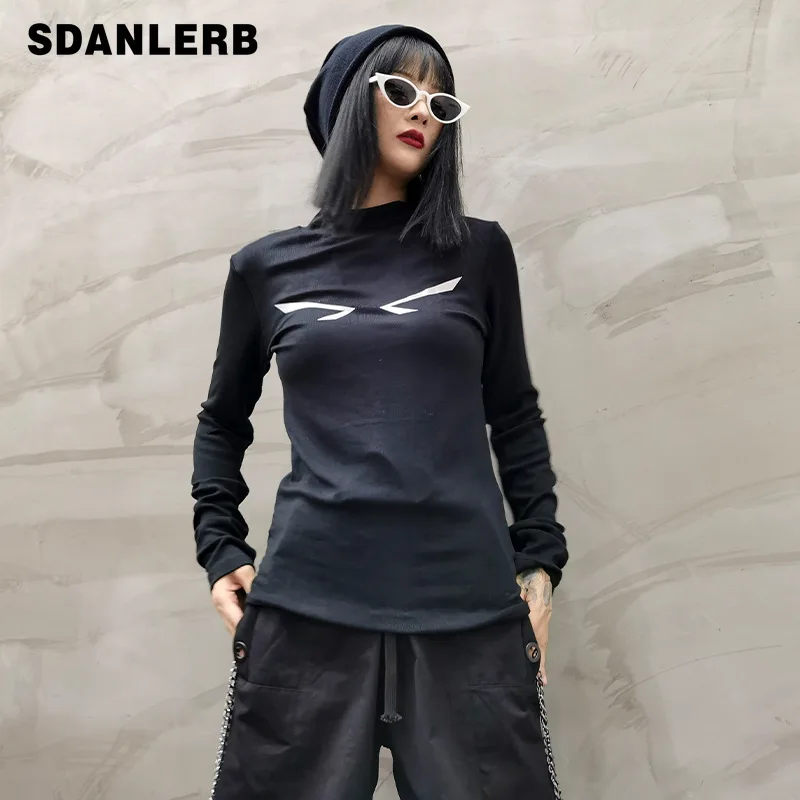 

Autumn Clothing Korean Style New Fashion Loose Top Printed Half Turtleneck Versatile Casual Black Bottoming Pullover Shirt
