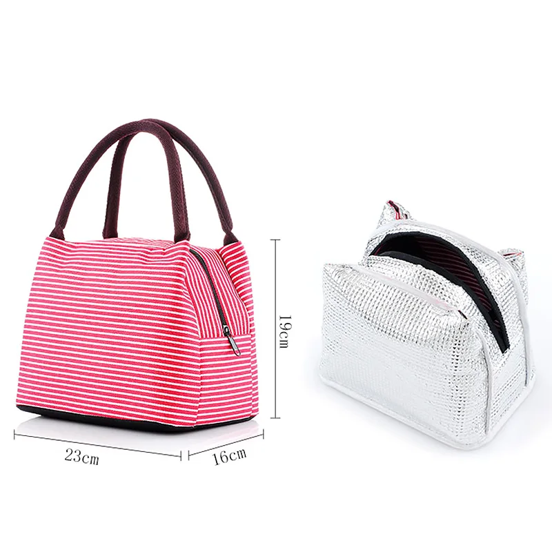Полосатые сумки для ланча Bento сумка Портативный изоляцией холодной Пикник носит