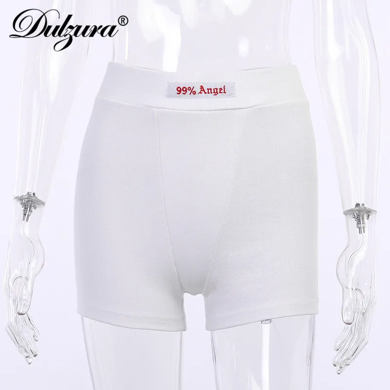 

Dulzura letter print high waist women biker shorts ribbed fitness knitted push up gym leggings workout 2020 summer clothes