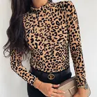 Женская водолазка с леопардовым принтом, футболка с длинным рукавом, сексуальные обтягивающие модные футболки, Топ camiseta mujer