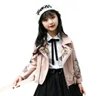 Зимние куртки для девочек Толстые Куртки из искусственной кожи с вышивкой модная одежда для девочек-подростков 6, 8, 10, 12, 13 лет