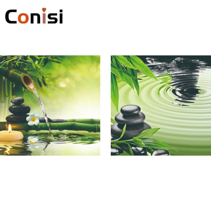 Conisi 2 панели настенная живопись принты зеленый бамбук вода дзен искусство на