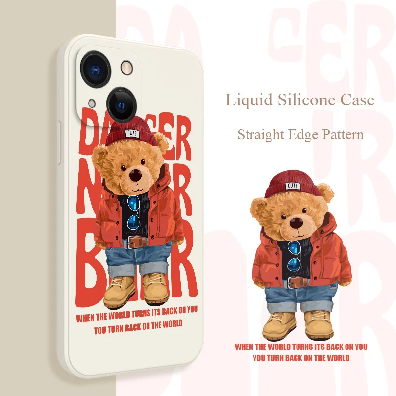 

Cool Bear Liquid Silicone Case For iPhone 13 12 Pro Max Mini 11 Pro Max X XR XS MAX SE2020 8 7 Plus 6 6S Plus Phone Back Cover