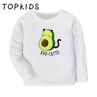2021 kids cute avocado cat vegan cartoon print funny t shirt children casual tops baby boys girls long sleeve t shirtlkp5352